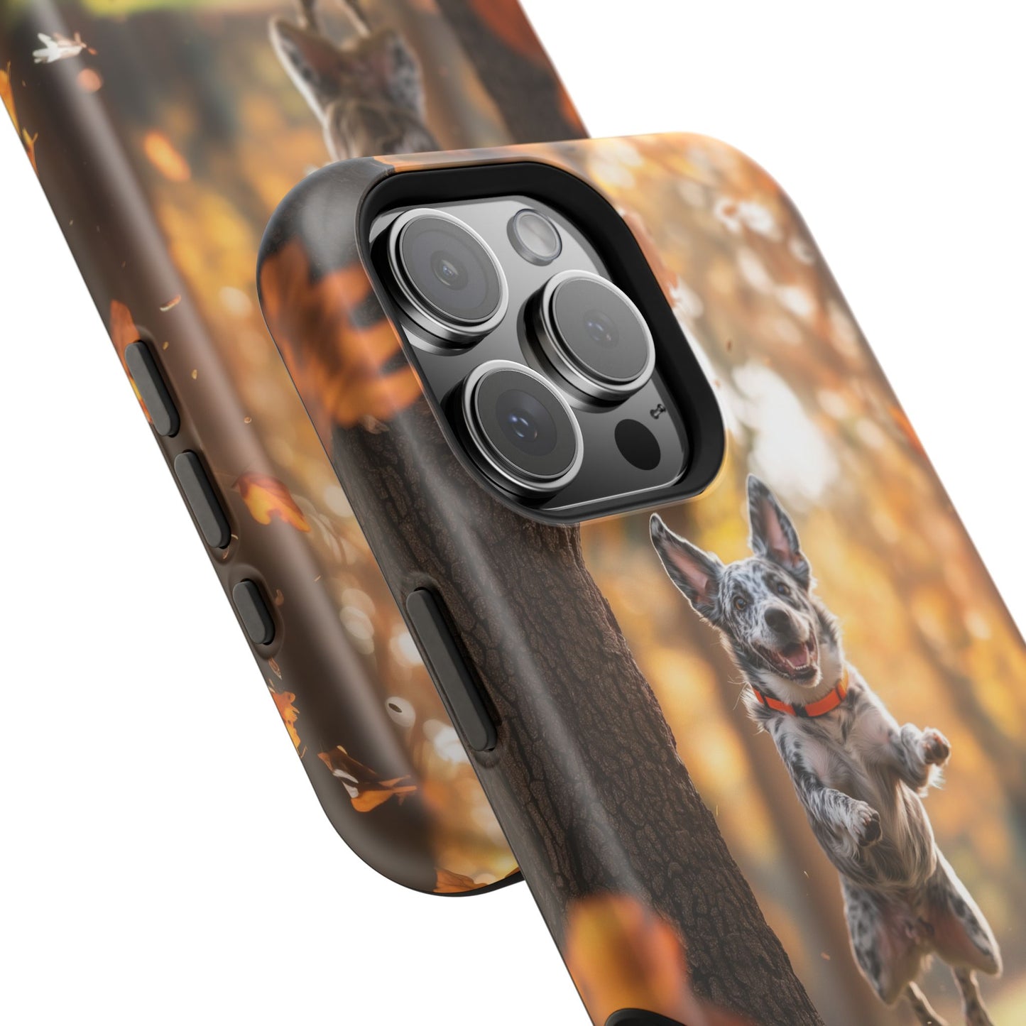 Energetic Blue Heeler Forest Pup MagSafe iPhone Case – Durable Outdoor-Inspired Design