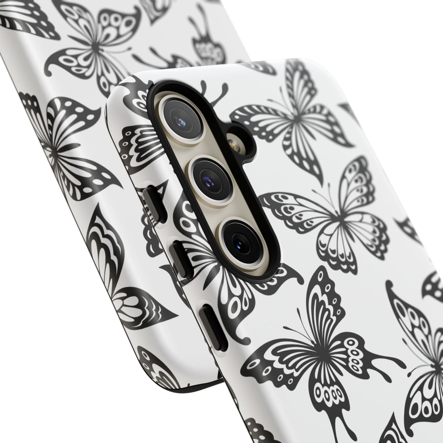 Monochrome Butterfly Pattern Samsung Galaxy  Case – Dual-Layer Protection with Matte Finish