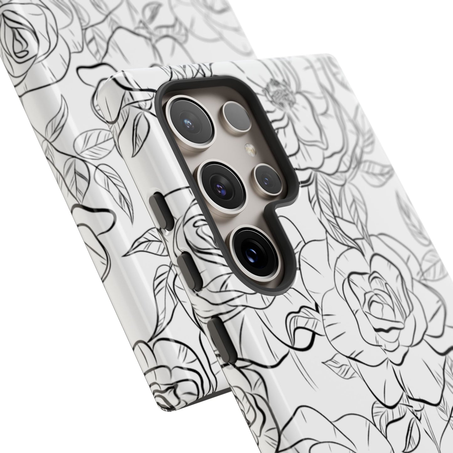 Monochrome Rose Garden Tough Samsung Galaxy Case – Elegant Floral Line Art with Dual-Layer Protection