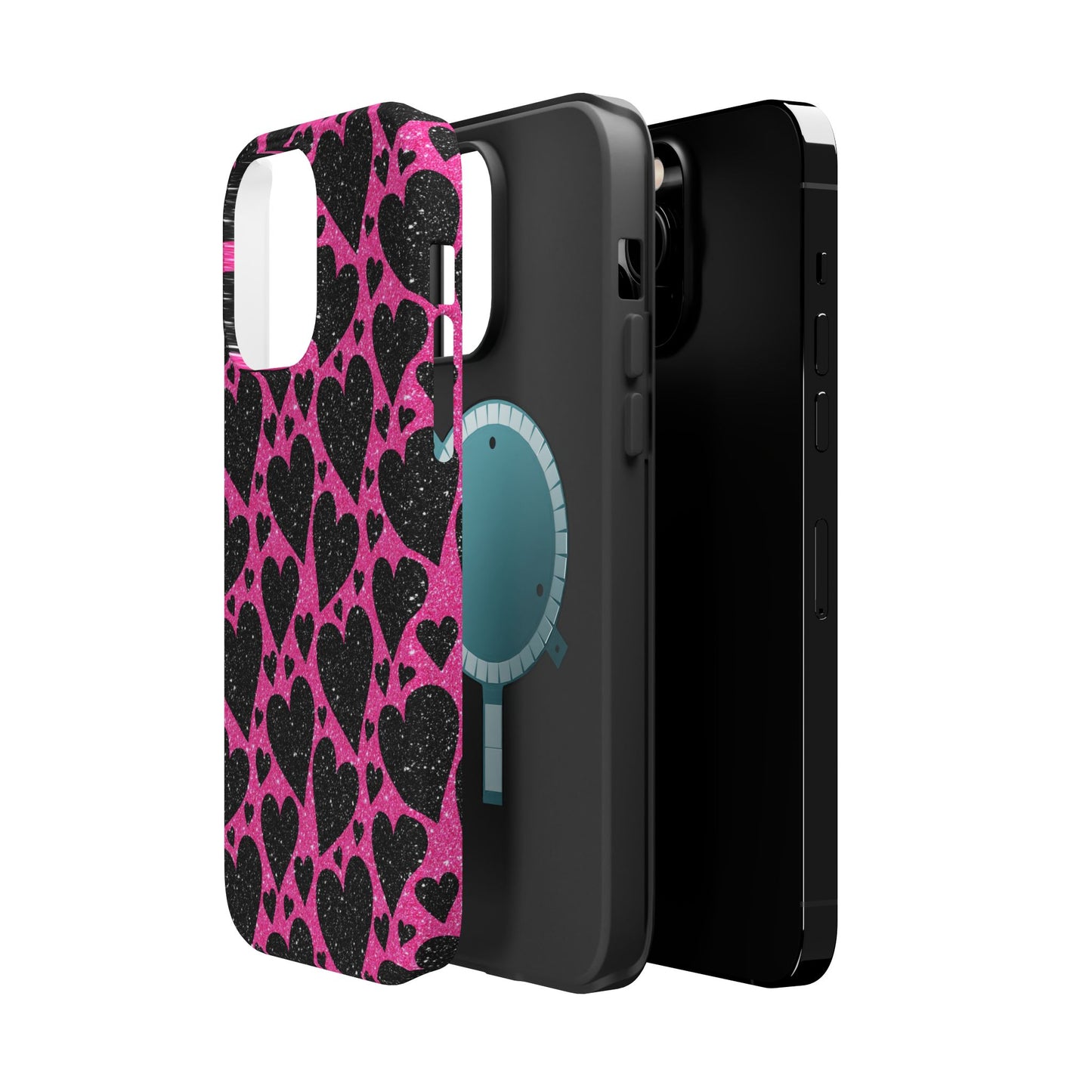 Pink Glitter Hearts MagSafe iPhone Case