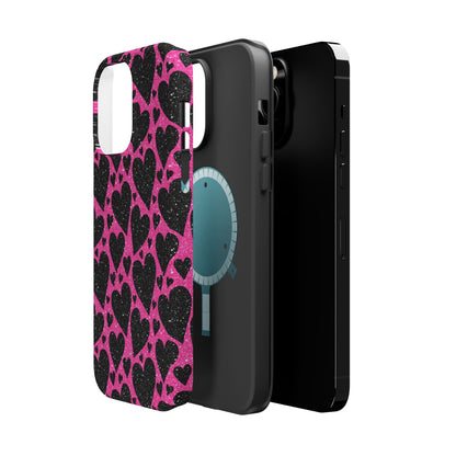 Pink Glitter Hearts MagSafe iPhone Case