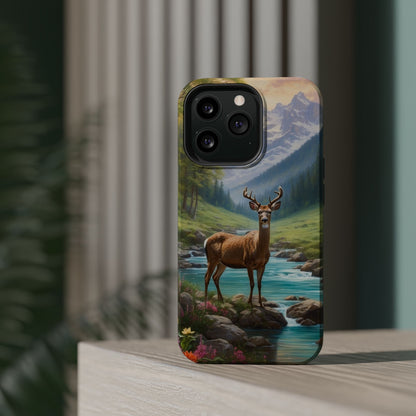 Alpine Serenity – Stag in Mountain Bliss MagSafe iPhone Cases