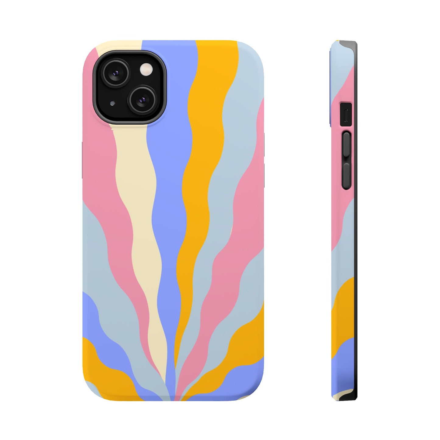 Pastel Radiance MagSafe iPhone Case – 70s-Inspired Dual-Layer Design with Wavy Sunburst Pattern