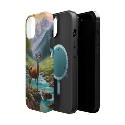 Alpine Serenity – Stag in Mountain Bliss MagSafe iPhone Cases