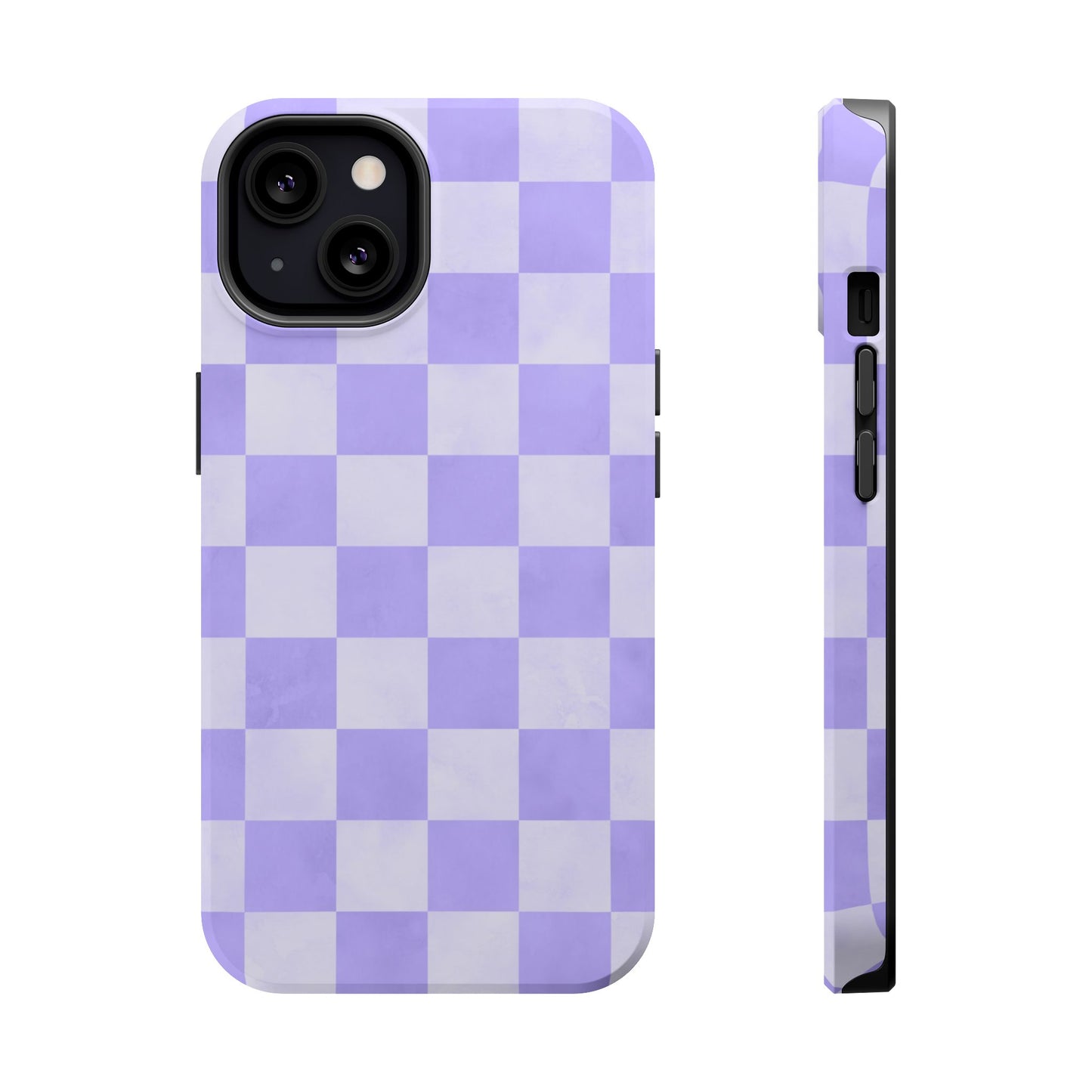 Lavender Checkerboard MagSafe iPhone Case – Shockproof, Smooth Matte Finish, Dual-Layer Design