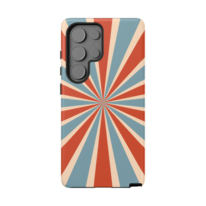 Vintage Blue & Red Sunburst Samsung Galaxy Case – Bold Geometric Pattern, Shock-Resistant Cover