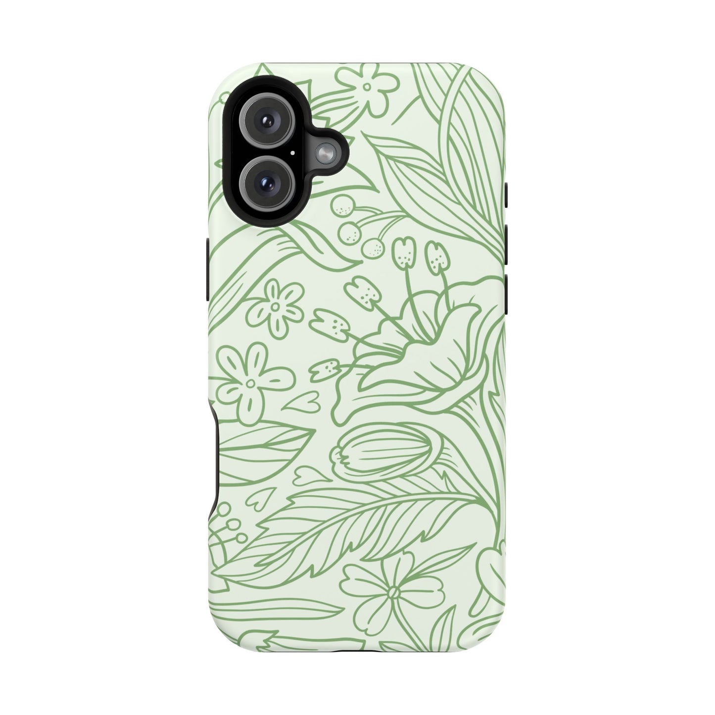 Sage Green Floral Line Art Tough MagSafe iPhone Case – Minimalist Botanical Design with Dual-Layer Protection