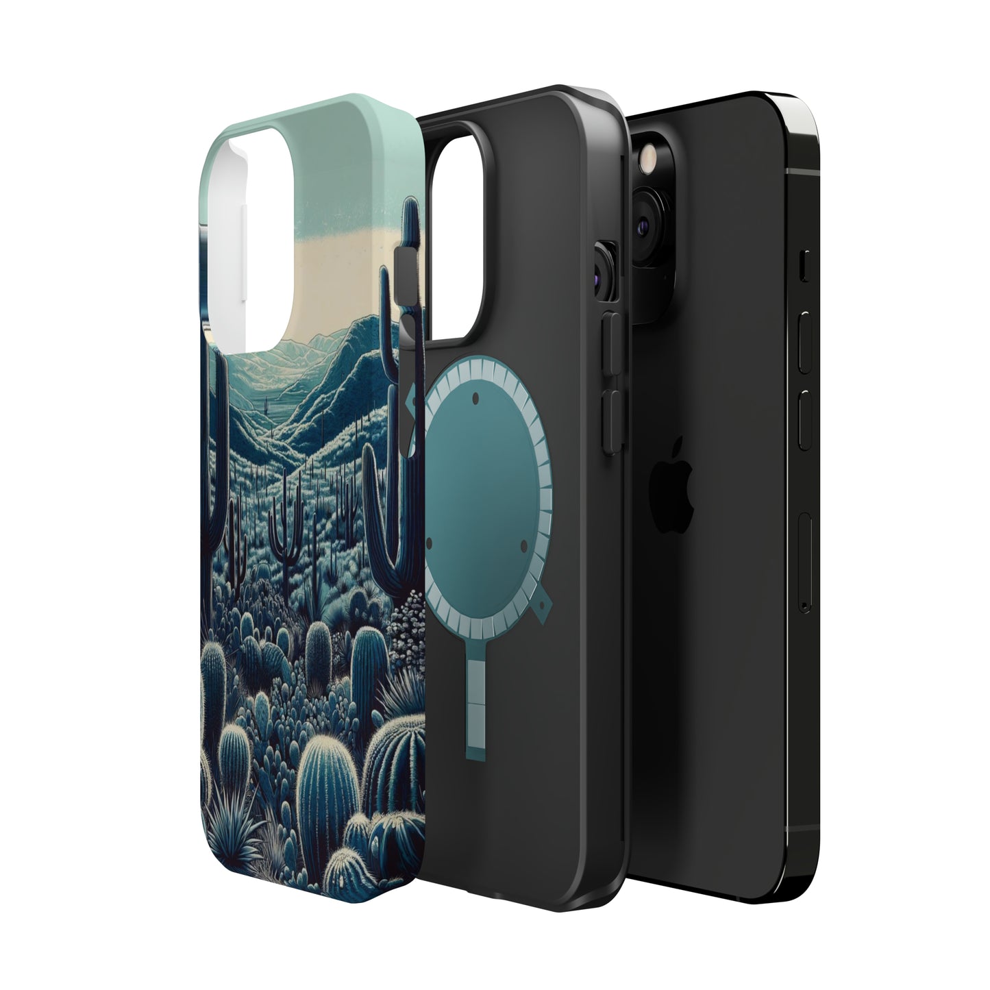 Desert Blues MagSafe Case - Serene Cactus Landscape for iPhone Series 13, 14, & 15