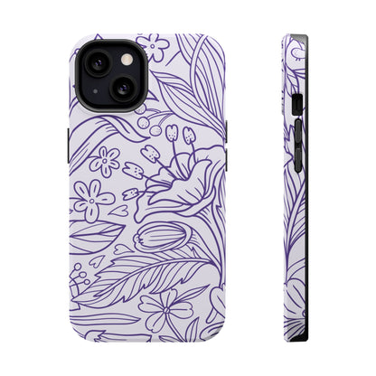 Lavender Floral Line Art Tough MagSafe iPhone Case – Minimalist Botanical Design with Dual-Layer Protection