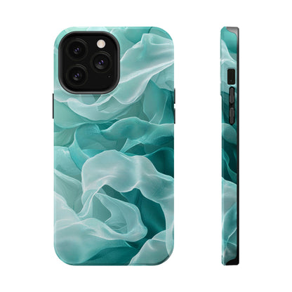 Elegant Flowing Teal Fabric MagSafe iPhone Case – Soft Waves Design