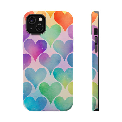 Rainbow Hearts Watercolor iPhone Case – Slim Design, Glossy Finish