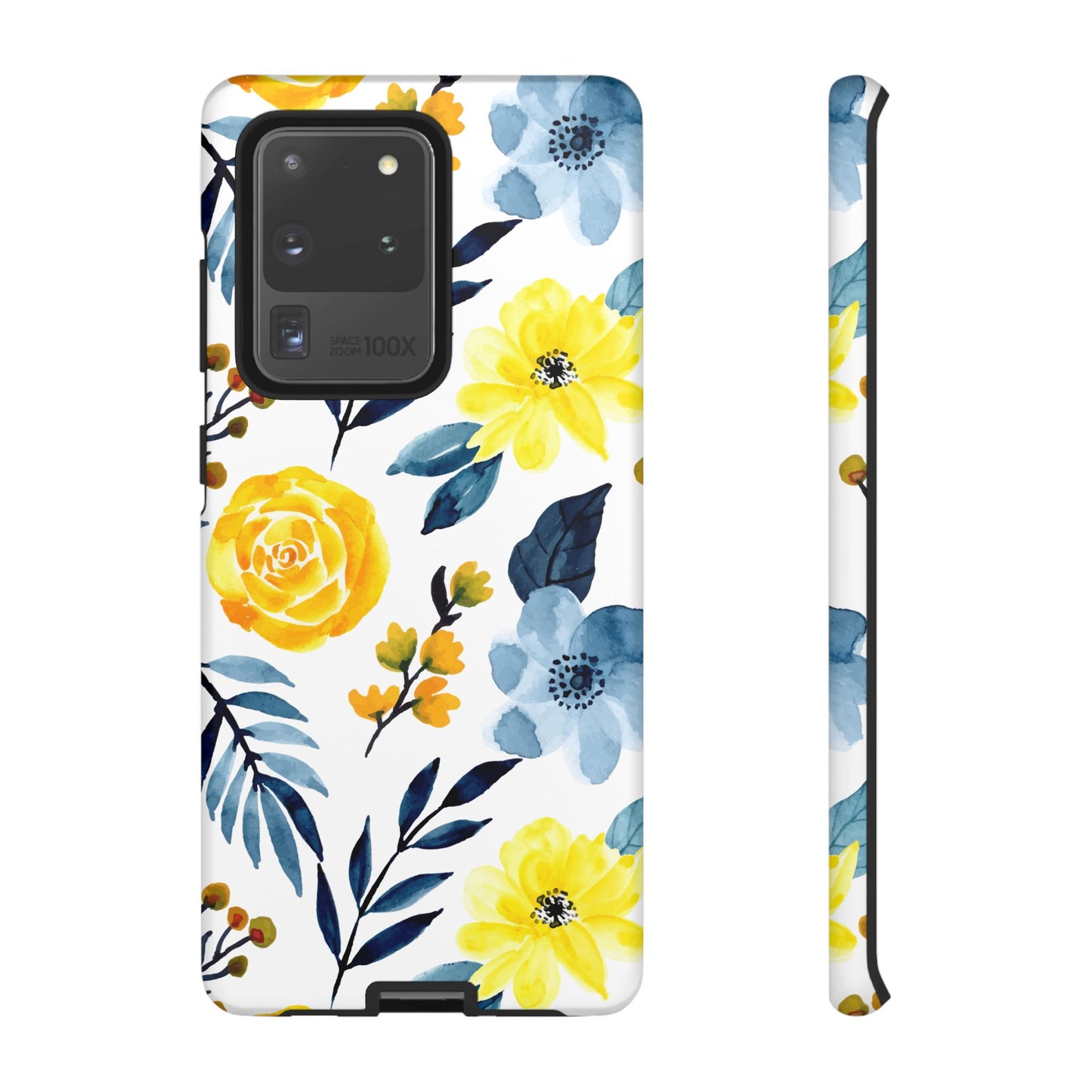 Golden Yellow & Sky Blue Floral – Watercolor Botanical Samsung Galaxy Case