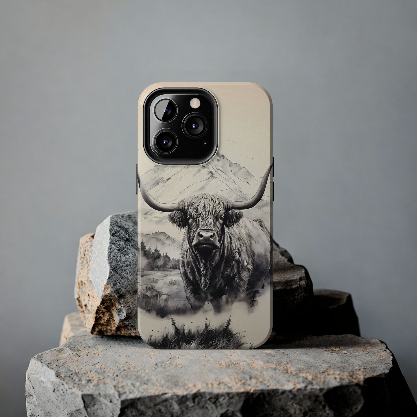 Highland Cow with Majestic Mountain Valley Backdrop | Western Cowgirl Phone Cases