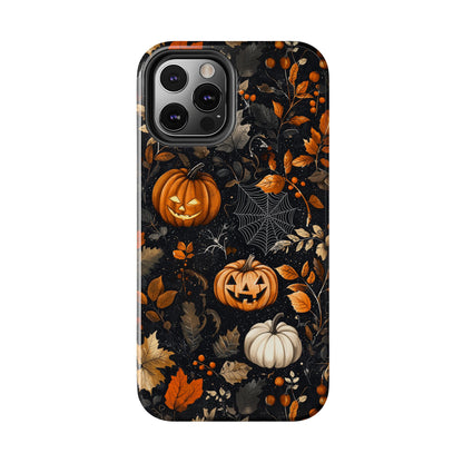 Elegant Halloween iPhone Case – Pumpkin Jack - o' - Lanterns, Cobwebs & Autumn Foliage Design - BOGO Cases