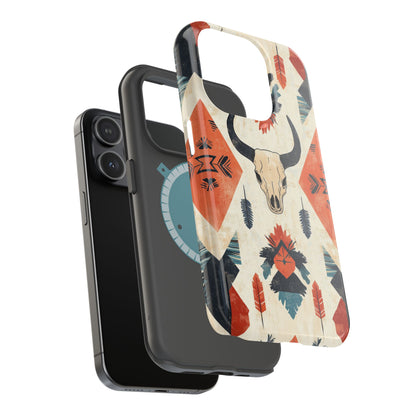 Southwestern Boho Skull Tough MagSafe iPhone Case – Durable Matte Finish, Dual-Layer Protection