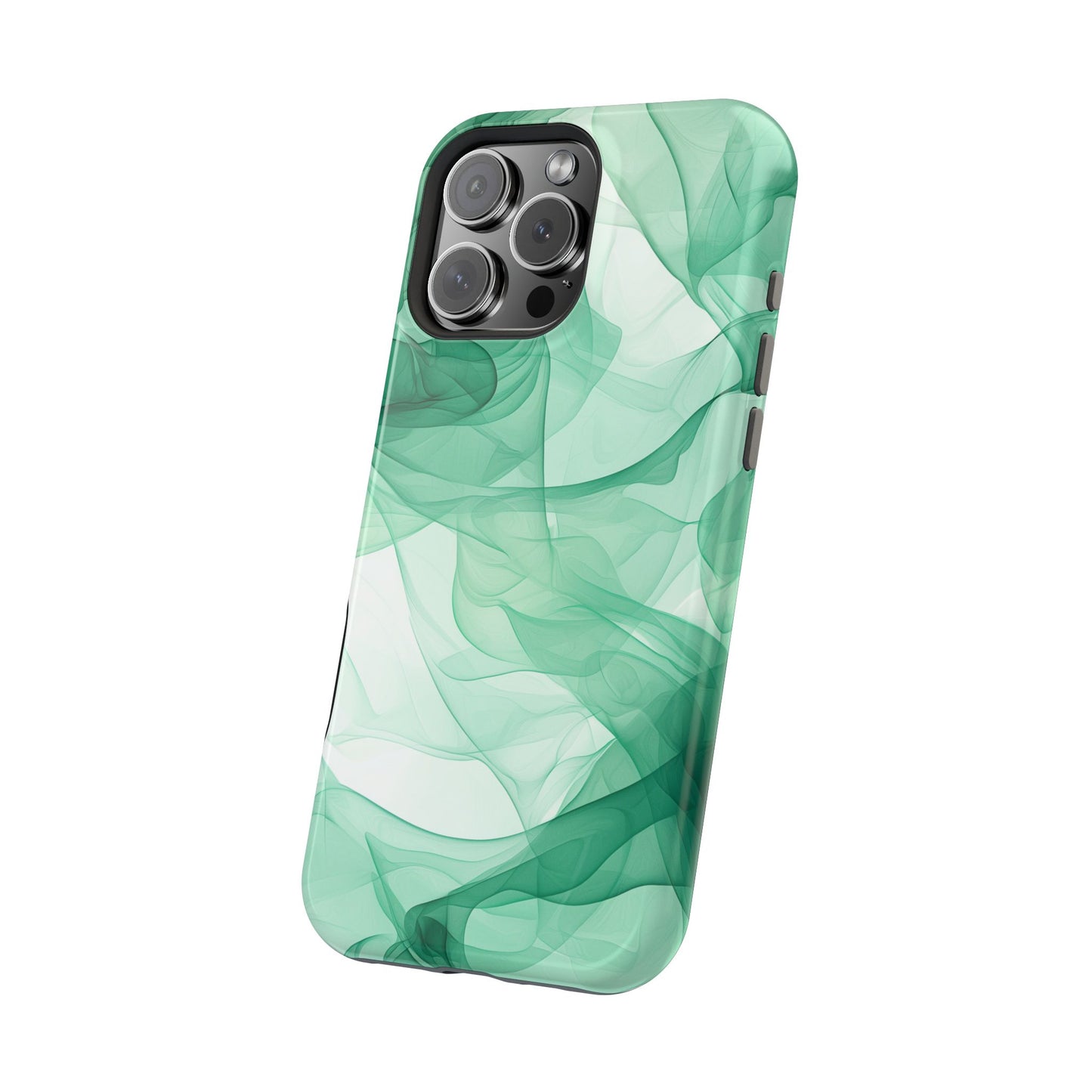 Translucent Flowing Green Fabric MagSafe iPhone Case – Elegant Fluid Design