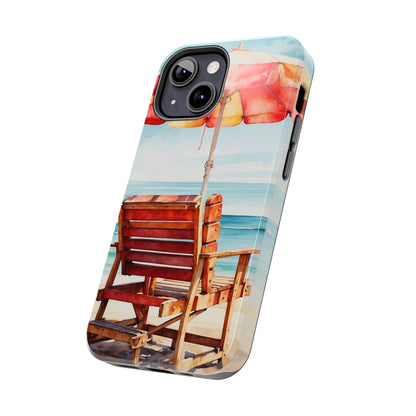 Beachfront Sunset Lounge iPhone Case – Vibrant Watercolor Design