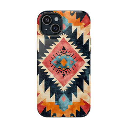 Bold Aztec Pattern Tough MagSafe iPhone Case – Vibrant Geometric Design, Dual-Layer Protection