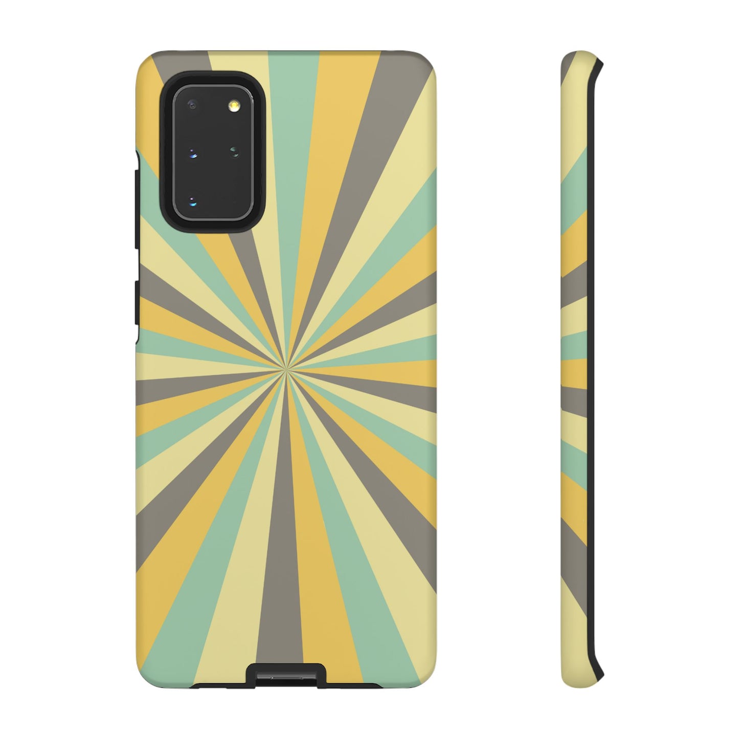 Vintage Sunburst Rays Samsung Galaxy Case – Bold 70s-Inspired Burst in Yellow, Mint, and Gray