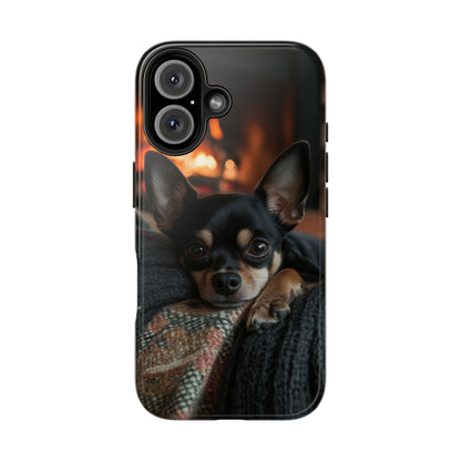 Cozy Chihuahua Fireplace iPhone Case – Warm and Stylish Design