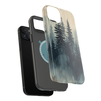 Misty Pine Forest Magsafe iPhone Case - Nature-Inspired Wood Design Protective Cover