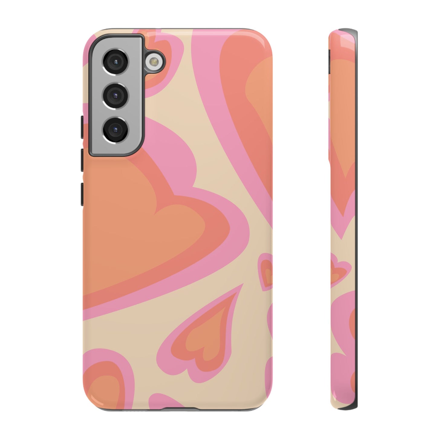 Retro Pink Hearts Samsung Galaxy Case – Shock-Resistant, Matte Finish, Dual-Layer Protection