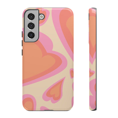 Retro Pink Hearts Samsung Galaxy Case – Shock-Resistant, Matte Finish, Dual-Layer Protection