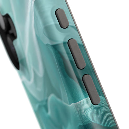 Elegant Flowing Teal Fabric MagSafe iPhone Case – Soft Waves Design