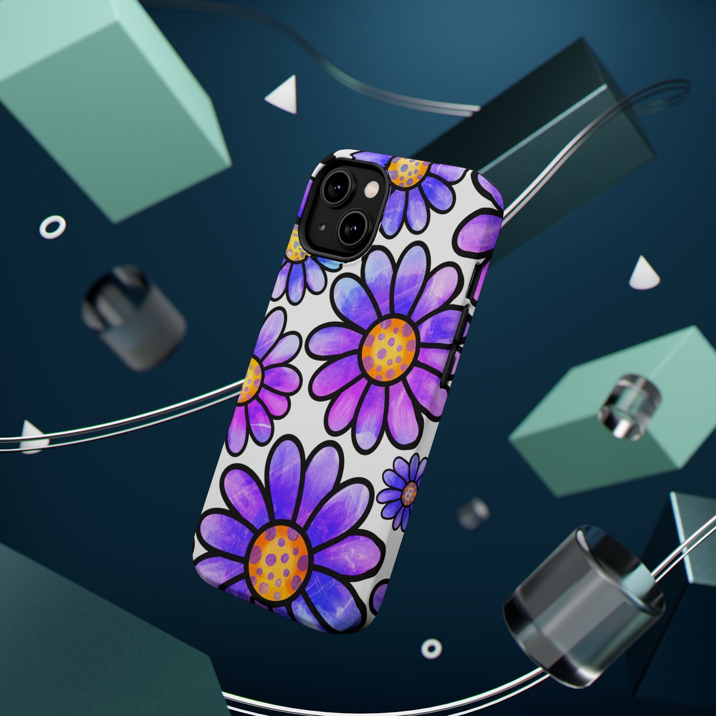 Purple Daisy Delight MagSafe iPhone Case – Slim Profile, Glossy Finish