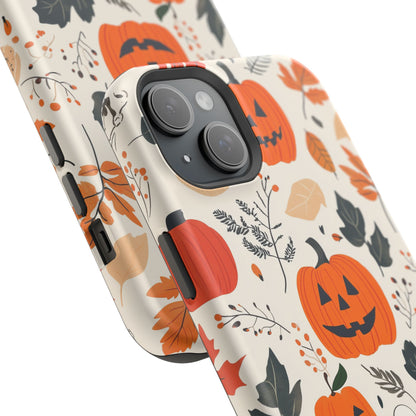 Spooky Pumpkin & Skeleton MagSafe iPhone Case – Halloween Jack-O'-Lantern Design