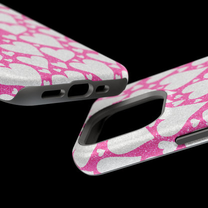 Pink and Silver Glitter Heart Pattern MagSafe Case