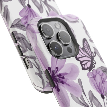 Lavender Bloom Butterfly MagSafe iPhone Case – Delicate Floral Design with Watercolor Details