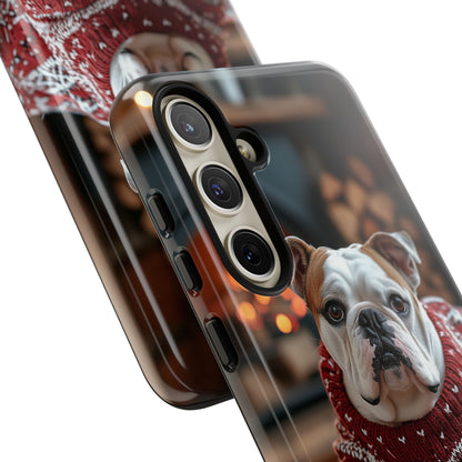 Cozy Bulldog in Sweater Samsung Galaxy Case – Festive Fireplace Protective Cove