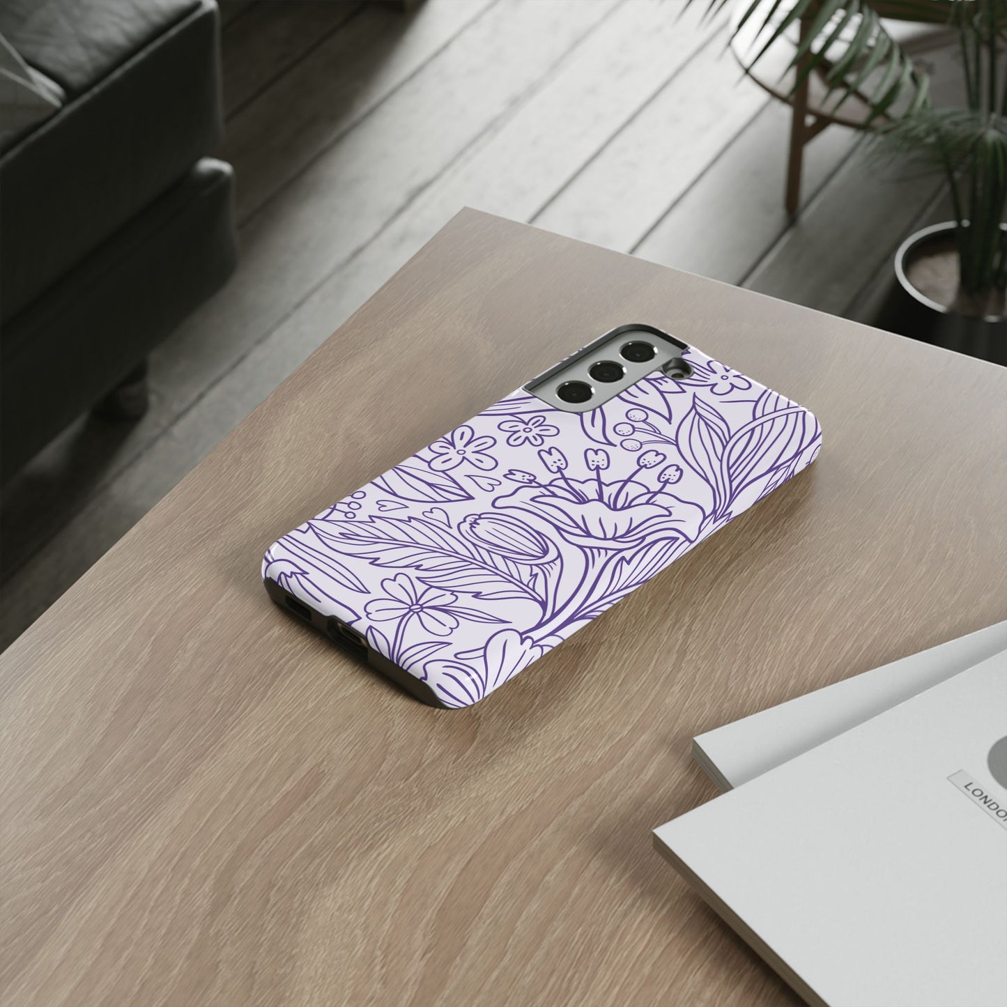 Lavender Floral Line Art Tough Samsung Galaxy Case – Minimalist Botanical Design with Dual-Layer Protection