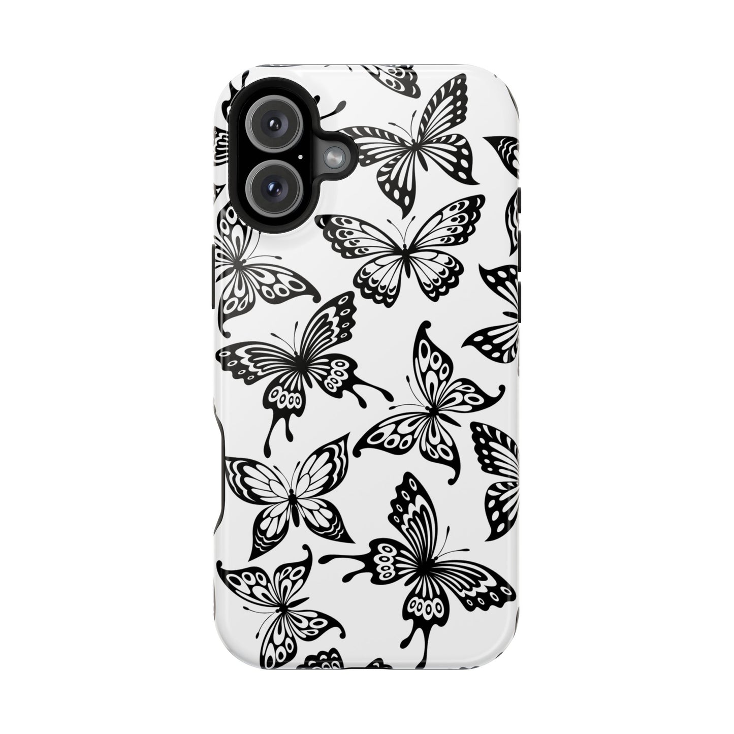 Monochrome Butterfly Pattern Tough MagSafe Case – Dual-Layer Protection with Matte Finish