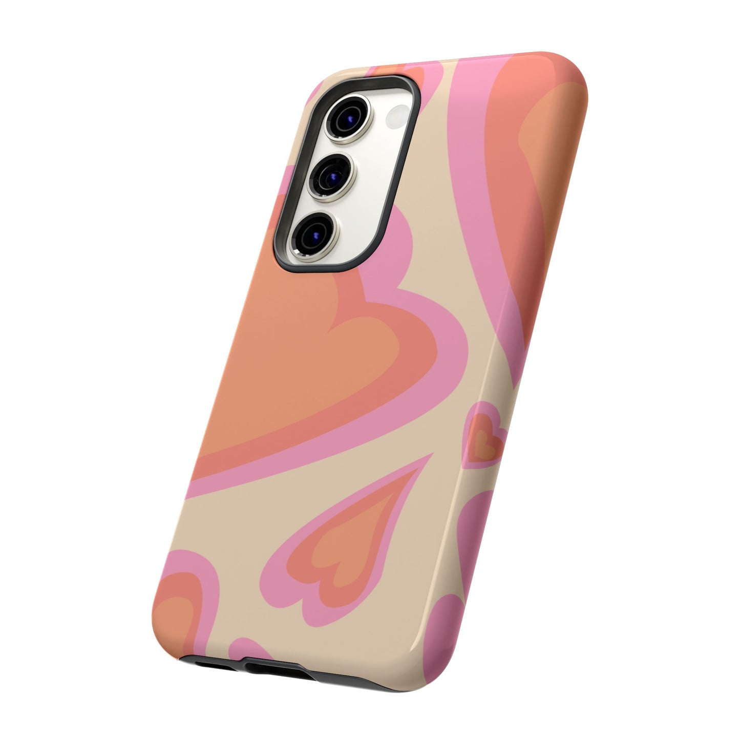 Retro Pink Hearts Samsung Galaxy Case – Shock-Resistant, Matte Finish, Dual-Layer Protection