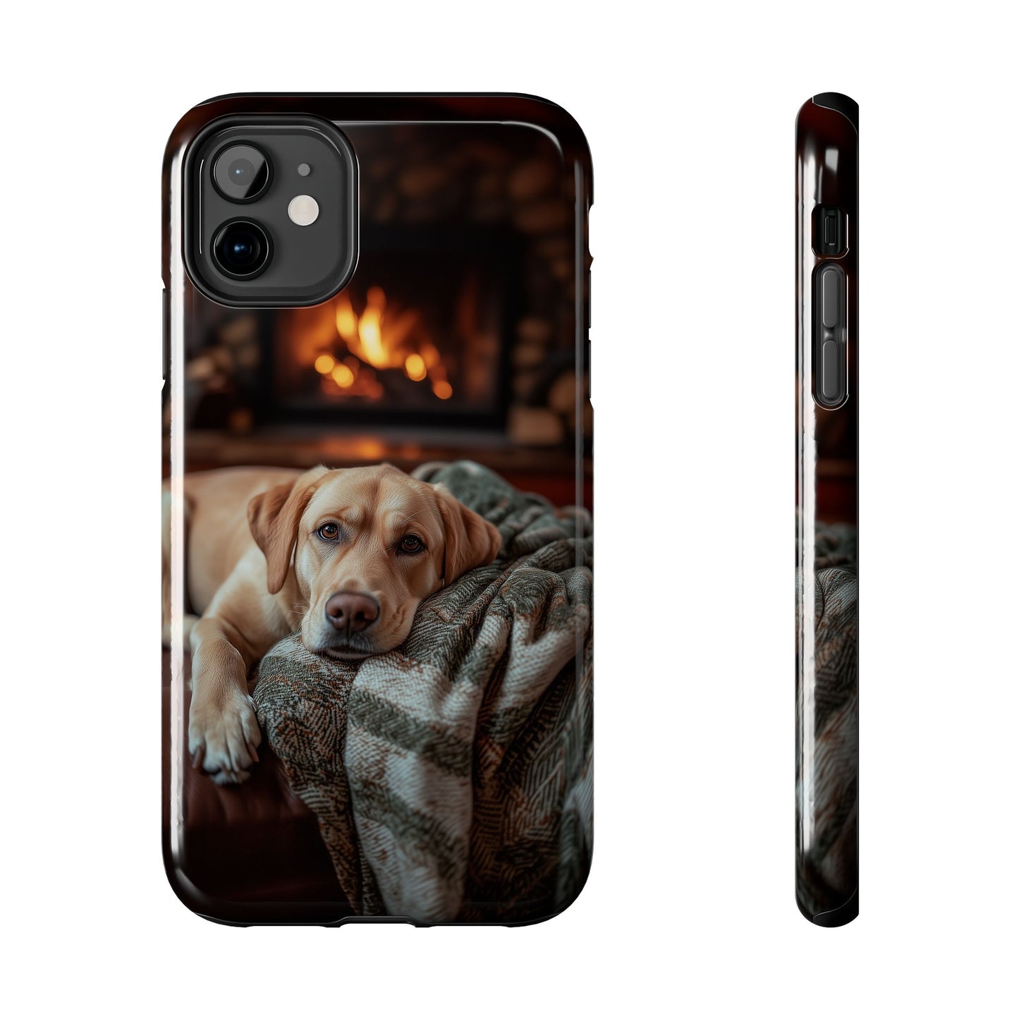 Cozy Labrador by Fireplace iPhone Case – Rustic Cabin Protective Cover