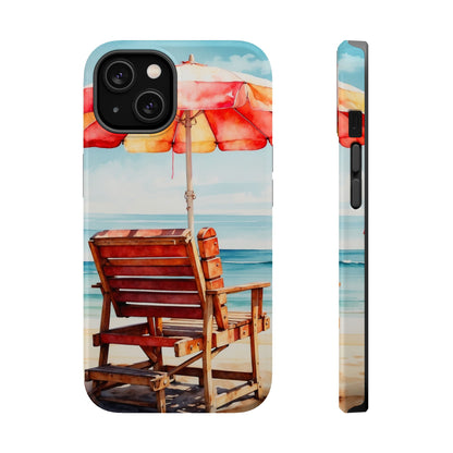 Beachfront Sunset Lounge MagSafe iPhone Case – Vibrant Watercolor Design