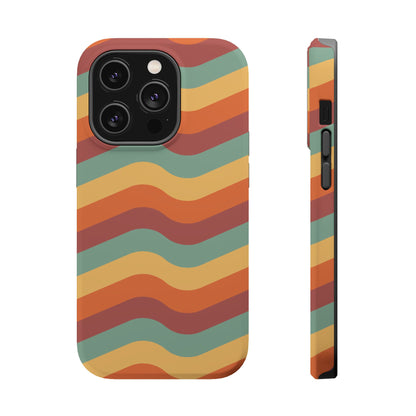 Retro Vibe Wavy Stripes MagSafe iPhone Case – 70s-Inspired in Teal, Orange, and Rust