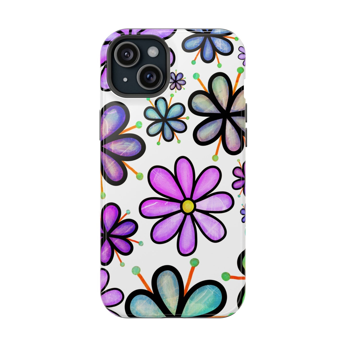 Whimsical Lavender Floral MagSafe iPhone Case – Ultra-Slim, High-Gloss Finish