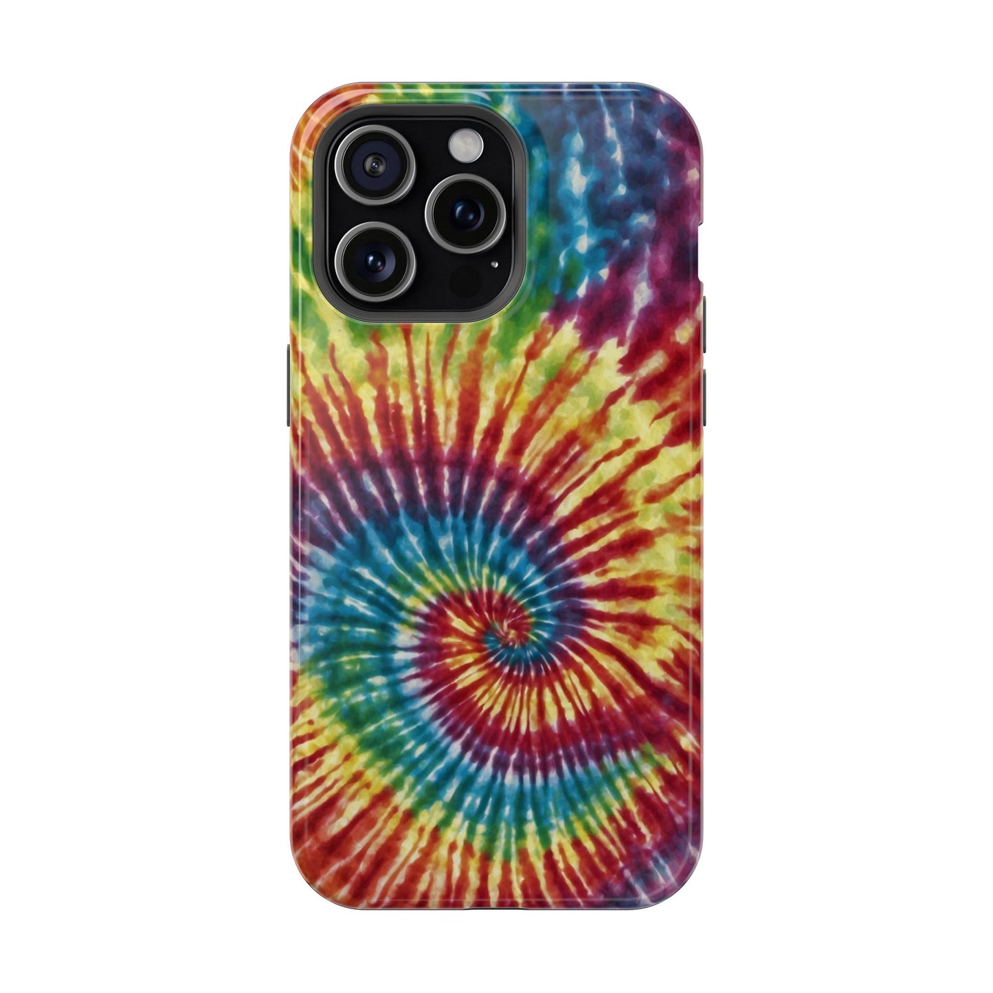 Vibrant Spiral Tie-Dye MagSafe Case – Retro Rainbow Design