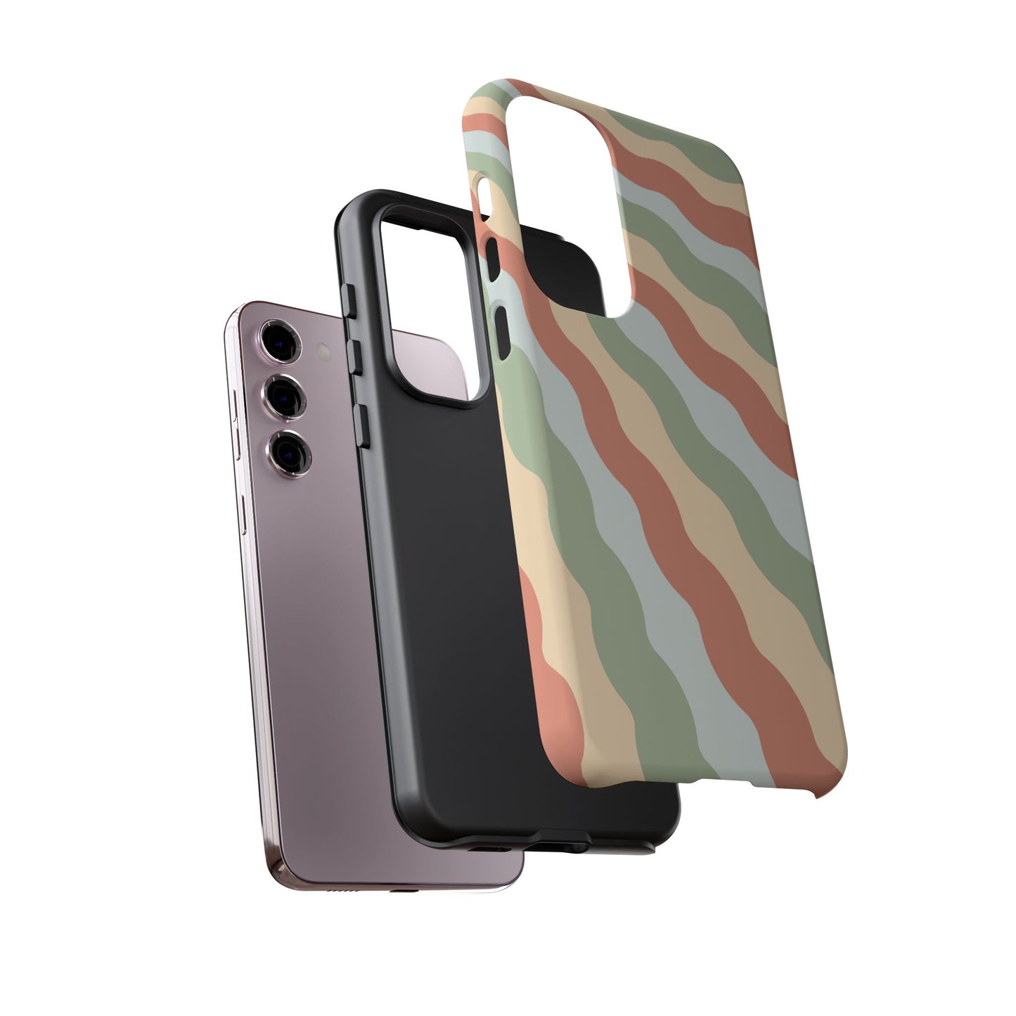 Earthy Retro Waves Samsung Galaxy Case – 70s-Inspired Wavy Stripes in Soft Green, Cream, and Rust