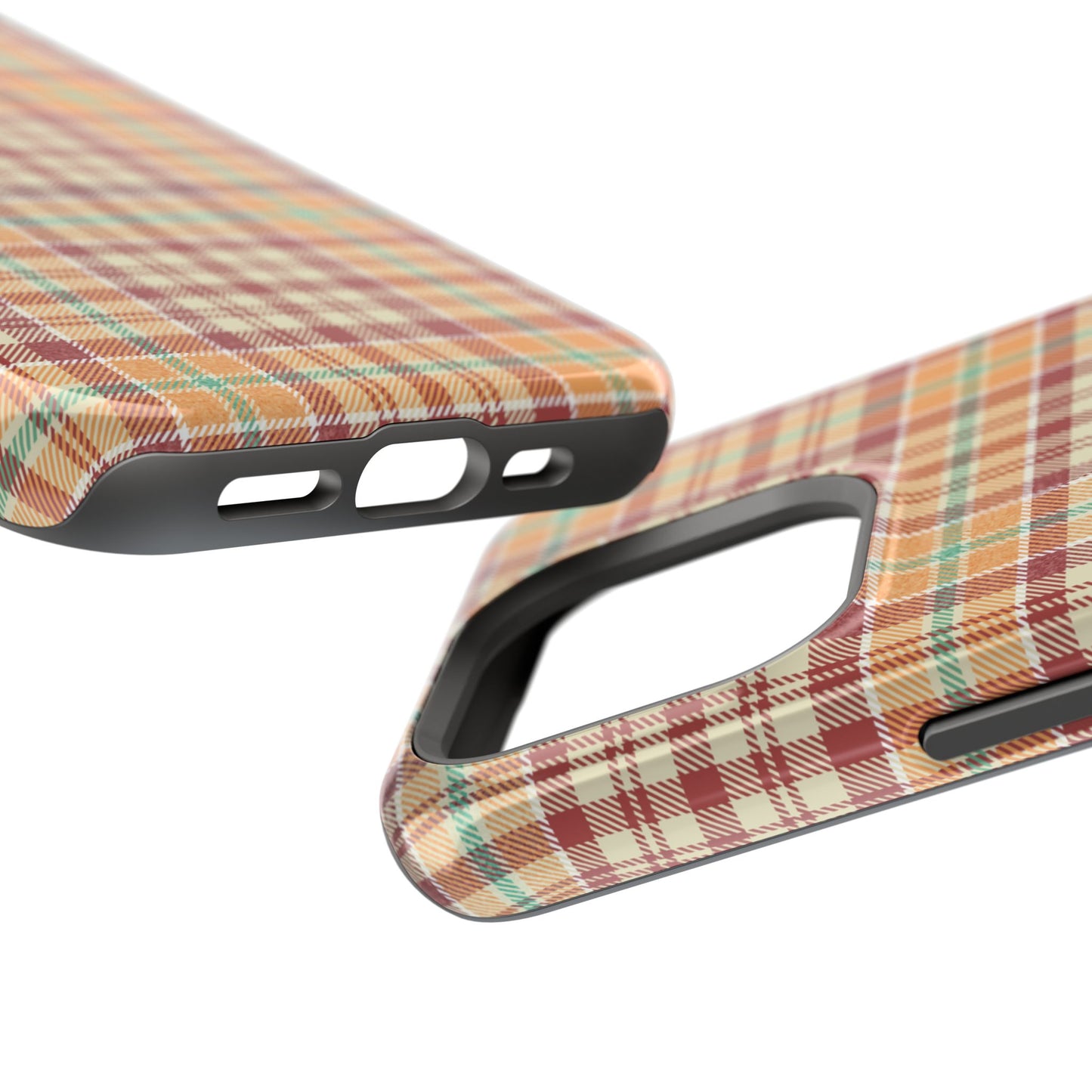 Retro Chic Plaid MagSafe iPhone Case in Red, Orange, Green & Cream – Vintage Design Meets Modern Tech