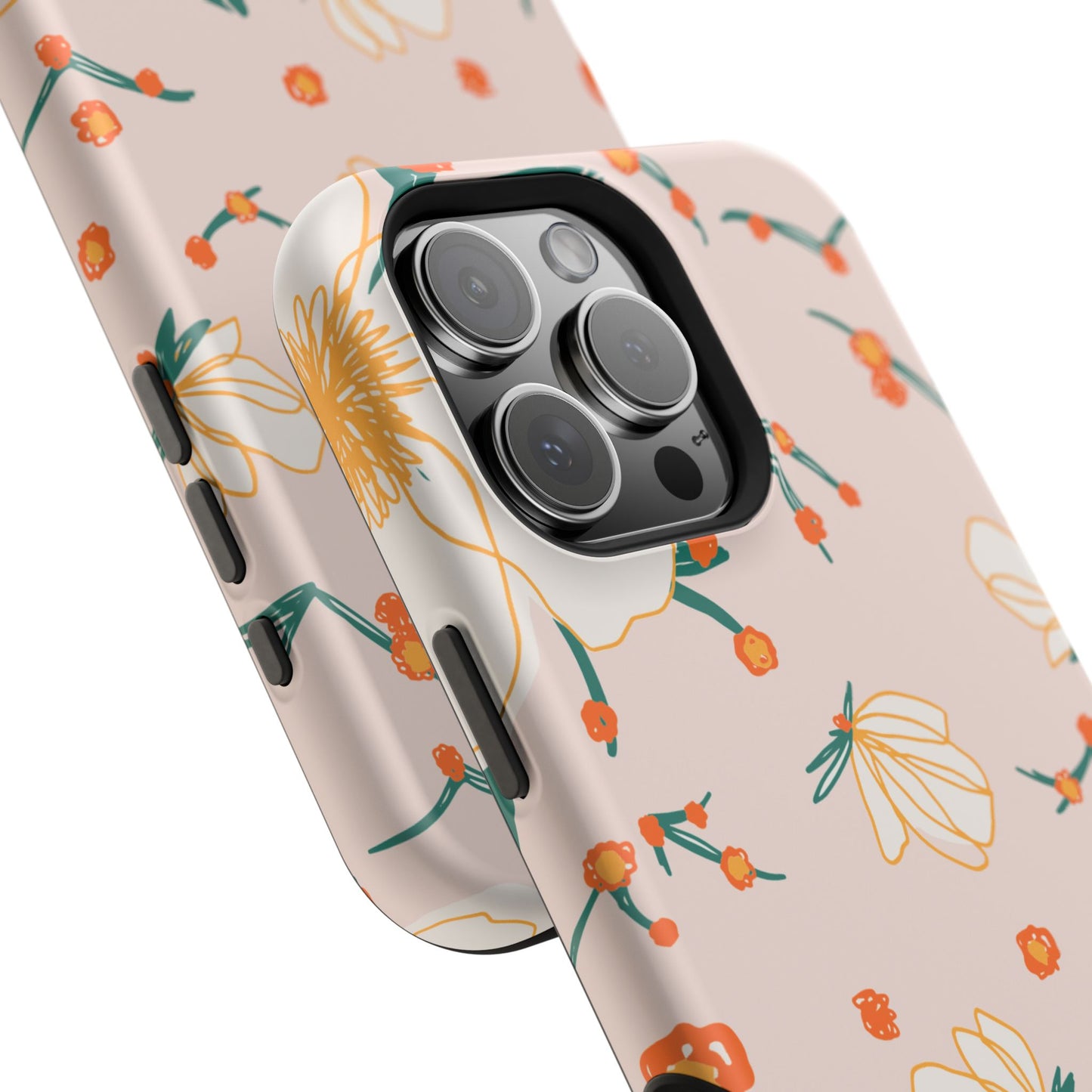 Elegant Magnolia Blossom Tough MagSafe iPhone Case – Soft Blush Background, Shock-Resistant Design