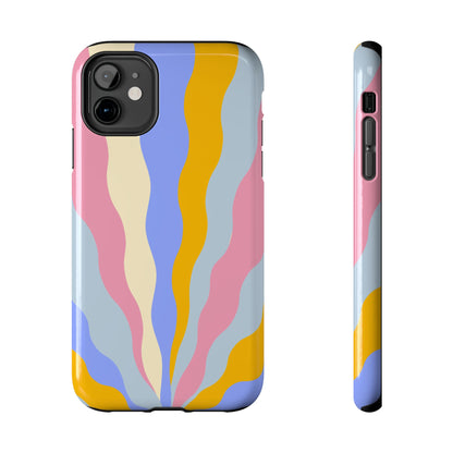 Pastel Radiance iPhone Case – 70s-Inspired Dual-Layer Design with Wavy Sunburst Pattern