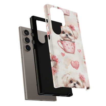 Floral Puppy in Teacup Samsung Galaxy  Case – Cute Pink Flower Design, Tough Dual-Layer Protection