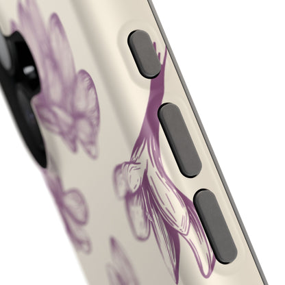 Vintage Botanical Floral Tough MagSafe iPhone Case – Hand-Drawn Purple Flowers, Shockproof Design