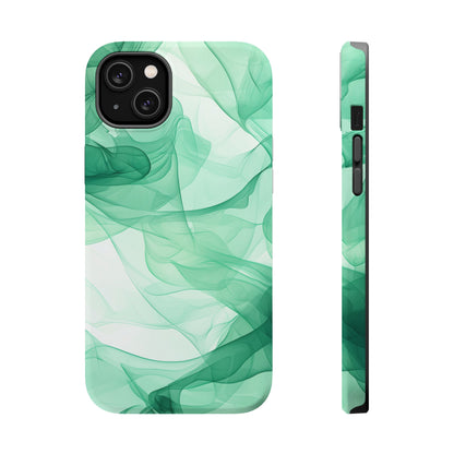 Translucent Flowing Green Fabric MagSafe iPhone Case – Elegant Fluid Design