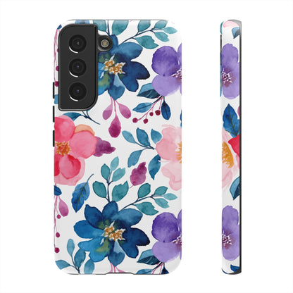 Mystic Bloom – Samsung Galaxy Case with Blue & Pink Watercolor Florals