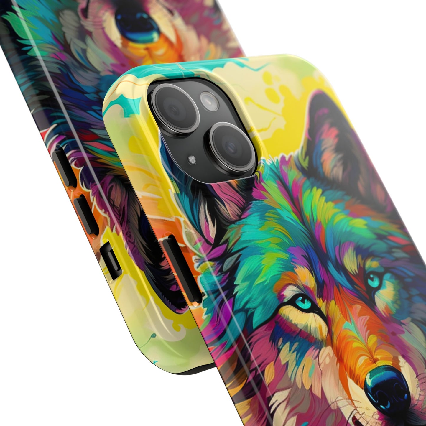 Rainbow Wolf in Bloom – iPhone Case with Vivid Nature Design